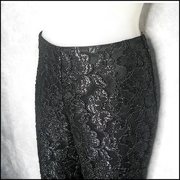 Vintage Black Lace Pants Bootcut with Sparkle, 80s Camp - Picture 5 of 16